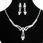 Silver Dangle Jewelry set; Bridal Necklace Set;Rhinestone Wedding Clip Earring Necklace #2386