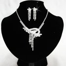 Silver Dangle Jewelry set; Bridal Necklace Set;Rhinestone Wedding Clip Earring Necklace #2910