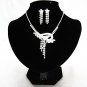 Silver Dangle Jewelry set; Bridal Necklace Set;Rhinestone Wedding Clip Earring Necklace #2910