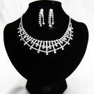 Silver Dangle Jewelry set; Bridal Necklace Set;Rhinestone Wedding Clip Earring Necklace #3077
