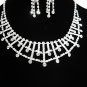 Silver Dangle Jewelry set; Bridal Necklace Set;Rhinestone Wedding Clip Earring Necklace #3077