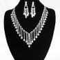 Silver Dangle Jewelry set; Bridal Necklace Set;Rhinestone Wedding Clip Earring Necklace #3437