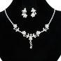 Silver Dangle Jewelry set; Bridal Necklace Set;Rhinestone Wedding Clip Earring Necklace #3493