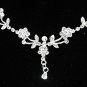 Silver Dangle Jewelry set; Bridal Necklace Set;Rhinestone Wedding Clip Earring Necklace #3493