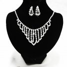 Silver Scallop Jewelry set; Bridal Necklace Set;Rhinestone Wedding Clip Earring Necklace #3558