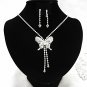 Silver Butterfly Jewelry set; Bridal Necklace Set;Rhinestone Wedding Clip Earring Necklace #3854