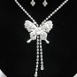 Silver Butterfly Jewelry set; Bridal Necklace Set;Rhinestone Wedding Clip Earring Necklace #3854