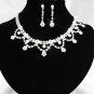 Silver Floral Pearl ewelry set; Bridal Necklace Set;Rhinestone Wedding Clip Earring Necklace #3875