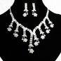 Silver Floral Pearl ewelry set; Bridal Necklace Set;Rhinestone Wedding Clip Earring Necklace #3876