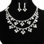 Silver Floral ewelry set; Bridal Necklace Set;Rhinestone Wedding Clip Earring Necklace #3886