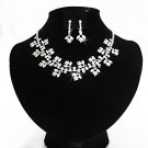 Silver Floral ewelry set; Bridal Necklace Set;Rhinestone Wedding Clip Earring Necklace #3894