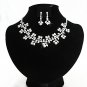 Silver Floral ewelry set; Bridal Necklace Set;Rhinestone Wedding Clip Earring Necklace #3894