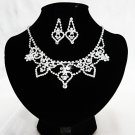 Silver jewelry set;sparkle daisy Bridal Necklace Set;Rhinestone Wedding Clip Earring Necklace #4259