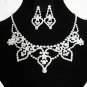Silver jewelry set;sparkle daisy Bridal Necklace Set;Rhinestone Wedding Clip Earring Necklace #4259