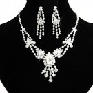 Elegant Silver jewelry set;sparkle Bridal Necklace Set;Rhinestone Wedding Clip Earring Necklace#165
