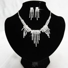 Elegant Silver jewelry set;sparkle Bridal Necklace Set;Rhinestone Wedding Clip Earring Necklace#1344