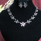 Bridal Necklace Set;Copper Pink jewelry set;sparkle;Rhinestone Wedding Pin Earring set #603p