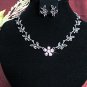 Bridal Necklace Set;Copper Pink jewelry set;sparkle;Rhinestone Wedding Pin Earring set #603p