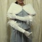 Satin Ivory Ostrich Bridal Glove;Elbow Ribbon Party Bride Gloves #5i