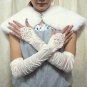 Satin Ivory Fingerless Bridal Gloves ;Elbow French Lace Party Bride Gloves #64i
