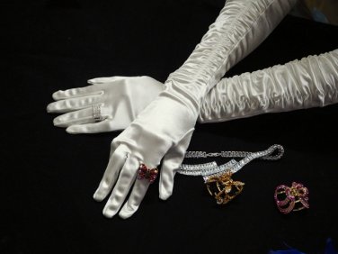 Satin Ivory Bridal Gloves ;Long with PleatBride Gloves #22i