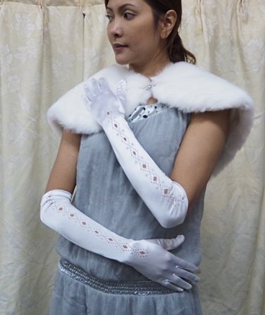 Satin white Bridal Gloves ;Elbow length Bride Gloves #82w