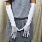 Satin white Bridal Gloves ;Long French Lace w Pearl Bride Gloves #46w