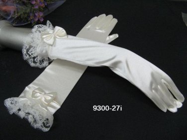 Ivory Cute bow Bridal Gloves ;Satin Elbow Lace Bride Gloves #27i