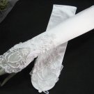 White Finger-less Bridal Gloves ;Satin Elbow French Lace Pearl Bride Gloves #38w
