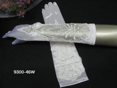 White Bridal Gloves ;Satin Elbow French Lace Pearl Bride Gloves #46w