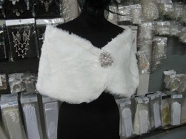 BRIDAL WEDDING OFF WHITE BOLERO FAUX FUR SHRUG ; WEDDING WRAP SHAWL SCARF#sh13