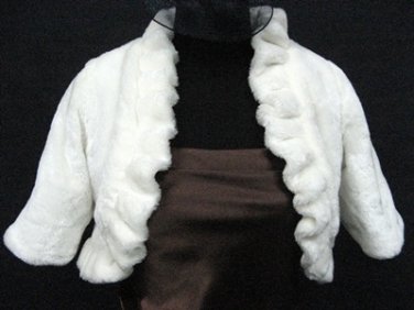 BRIDAL WEDDING OFF WHITE BOLERO ; FAUX FUR SHRUG ; WEDDING WRAP SHAWL SCARF#sh19