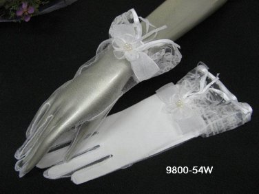 Organza White Cute Bow Bridal Gloves ;Fancy Bride Gloves #53w