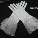 Crochet White cute bow Bridal Gloves ;Fancy organza Wrist Bride Gloves #5w