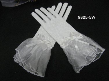 Crochet White cute bow Bridal Gloves ;Fancy organza Wrist Bride Gloves #5w