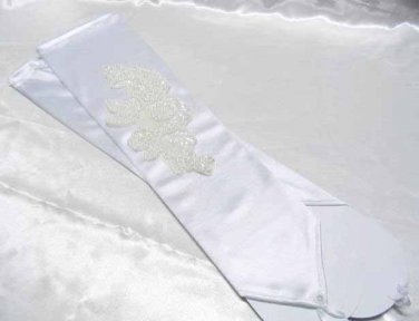 Finger-less Bridal Gloves ;Fancy Elbow Satin Bride Gloves #13W