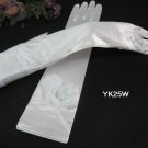 White Bridal Gloves ;Fancy Elbow Satin Floral Bride Gloves #25W
