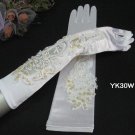 White Bridal Gloves ;Fancy Elbow Satin French lace Bride Gloves #30W