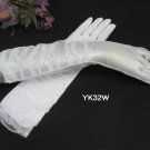 White Bridal Gloves ;Fancy Elbow Organza Pleat Bride Gloves #32W