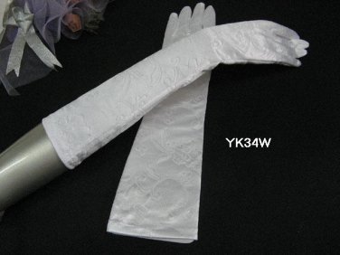 White Bridal Gloves ;Fancy Elbow Vintage Fabric Bride Gloves #34w