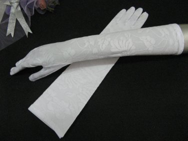 White Bridal Gloves ;Elbow floral french lace Bride Gloves #35w