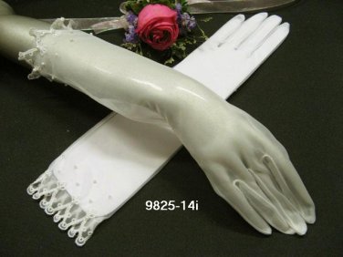 Ivory Pearl Bridal Gloves ;elbow Organza french lace Pearl Bride Gloves #14i