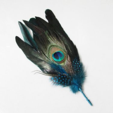 Peacock Eye Turkey feather; fluffy marabou Feather Stick Pin #FP1B