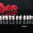 6 PCS CUTE BOW BRIDAL HAIRPIN;SILVER RED CRYSTAL WEDDING HAIR PIN #602r