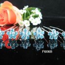 6 PCS CUTE BOW BRIDAL HAIRPIN;SILVER BLUE CRYSTAL WEDDING HAIR PIN #606b