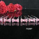 6 PCS CUTE BOW BRIDAL HAIRPIN;SILVER PINK CRYSTAL WEDDING HAIR PIN #639P
