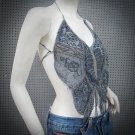 Sexy Beaded Halter Top ; Grey butterfly woman hippie top; fashionable beaded dancing belly top#28