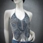 Sexy Beaded Halter Top ; Grey butterfly woman hippie top; fashionable beaded dancing belly top#28