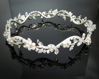 Bridal Bride Silver Crystal Small Crown ;Delicate Silver Pearl Tiara Regal ;wedding headpiece#6080