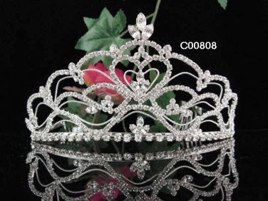 Huge Crystal Rhinestone Bridal Tiara ;Sparkle Beautiful Silver Wedding Tiara; Bride Regal#808